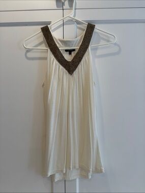 Express Cream Halter Camisole with Brown V-Beaded Trim-NWOT